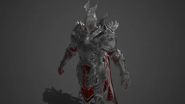 银甲骑士  亮面银质铠甲  羽状装饰  精致纹理  神圣感  庄严  厚重防御性