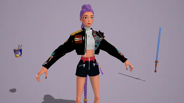 3D卡通风潮流少女与道具场景模型，创意设计（3D潮流少女、卡通风格、个性时尚、潮流主题、混搭元素）