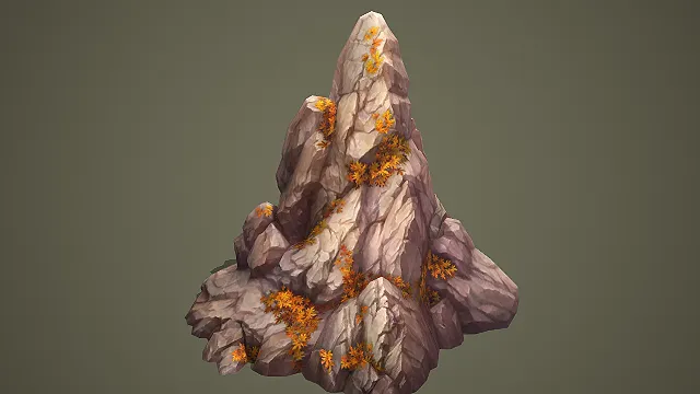 低模尖顶枫林山石 3D 模型 古风仙侠场景红叶假山素材