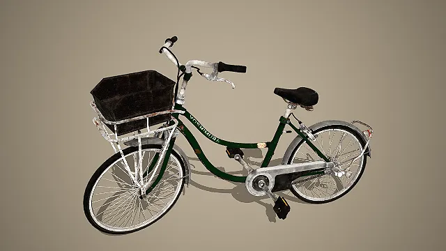 复古绿色带篮城市通勤自行车