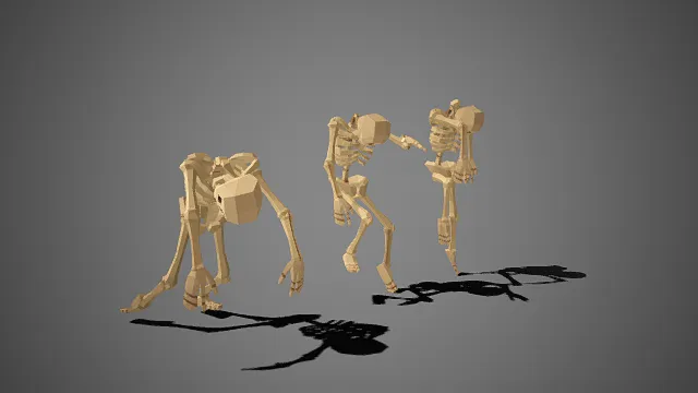 低多边形  姿态各异  骷髅怪  浅米色  亡灵生物  诡谲质感  骸骨
