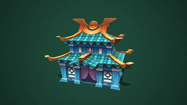 卡通风格两层中式古风建筑游戏模型