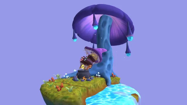 蘑菇精灵躺在变异的大蘑菇上场景动画