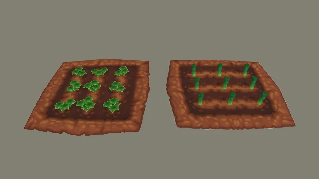 卡通双款菜地幼苗 3D 模型 游戏农场种植生长阶段道具资产