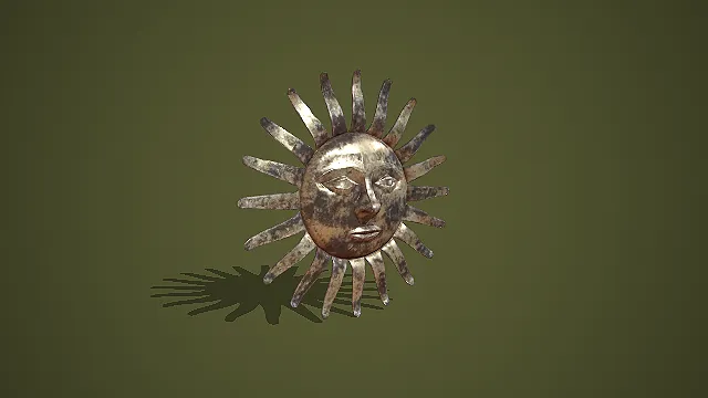 做旧金属人面太阳纹墙面装饰挂饰