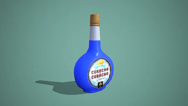 库拉索库拉索利口酒蓝瓶 3D 低多边形酒类道具模型