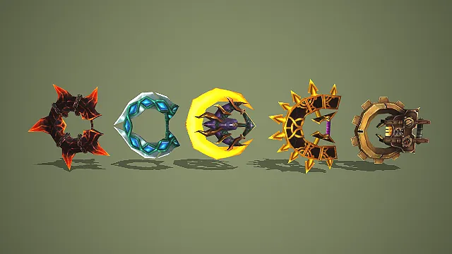 五款不同风格奇幻环形武器飞镖道具模型