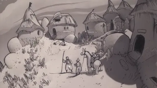 3D卡通风格黑白系奇幻村落场景模型，创意设计（3D场景、卡通风格、奇幻风，物品设计主题，物品元素）