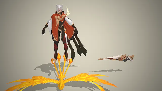 王者荣耀百里守约  朱雀志皮肤  狐耳白发  火焰特效