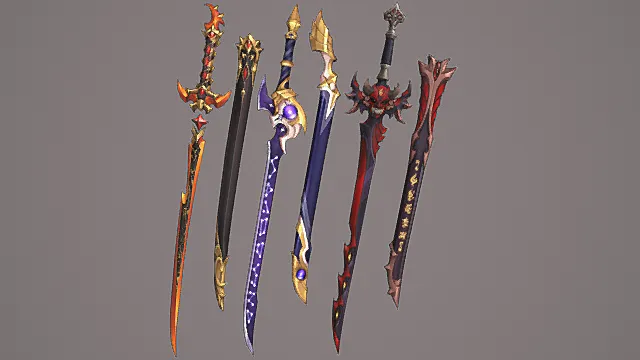 玄幻特效长剑游戏武器套装3D模型