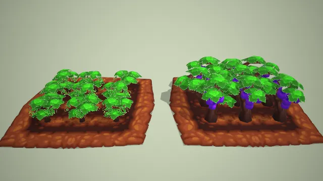 卡通两款果树菜地生长阶段 3D 模型 游戏农场种植道具资产