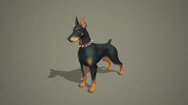 卡通杜宾犬 3D 模型 带铆钉项圈