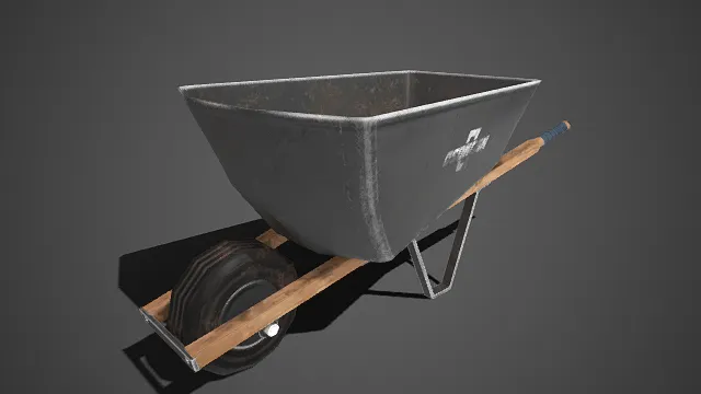 独轮手推车  金属车斗  木柄  搬运车  防滑握把  粗糙