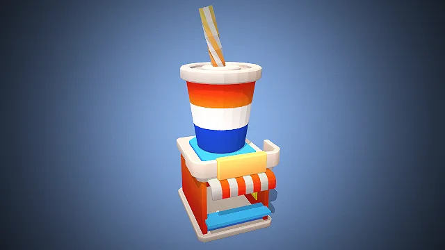一个卡通风格的饮料售卖亭3D模型