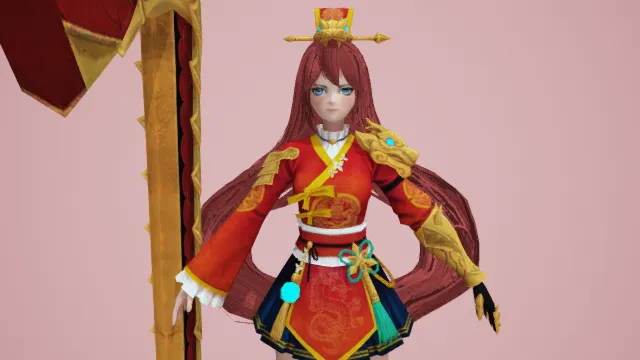 卡通女武财神 美少女  人物游戏角色模型带绑定