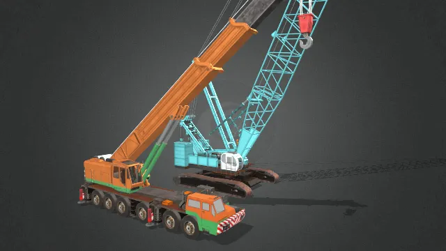 两辆不同重量吊车起重机工程重型机械