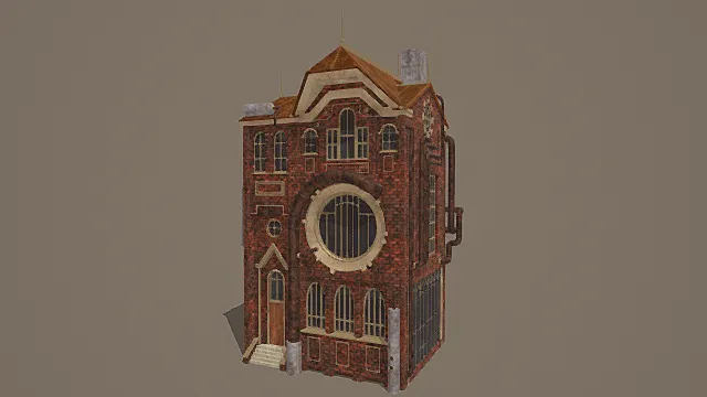 复古工业风红砖圆形窗建筑3D模型