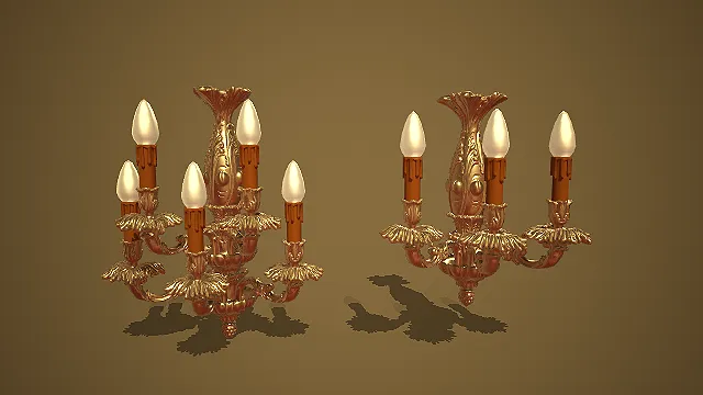 欧式巴洛克金色烛台壁灯组合场景装饰模型