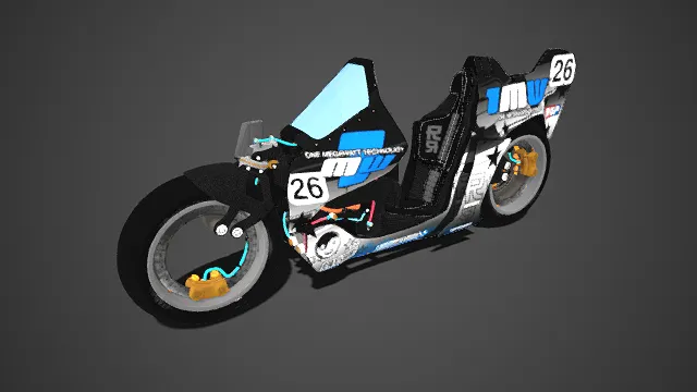 赛博科幻  竞速摩托模型  黑白蓝撞色涂装  透明风挡  未来科技感  潮流装饰