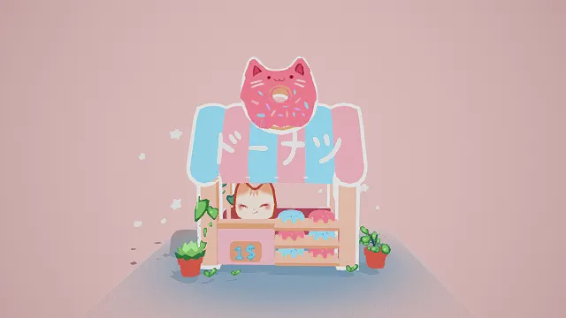 3D卡通风甜甜圈猫小店场景模型，创意设计（3D小店场景、卡通风格、猫咪店主、可爱治愈、萌系小店、童话场景）