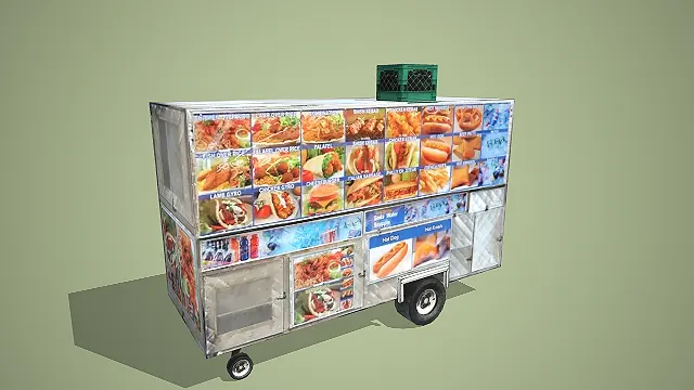 美式移动快餐车商业摊位场景装饰模型