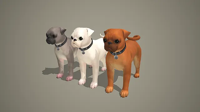 多色八哥犬带项圈 3D 模型 写实宠物犬角色素材合集