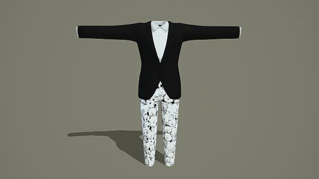 撞色设计，时尚风格黑白套装3D服装模型