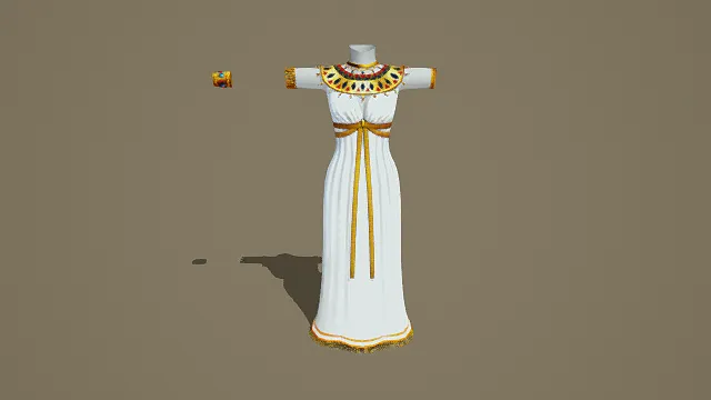 华丽风格金色装饰设计的白色长裙3D服装模型