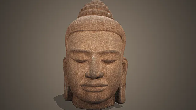 国风禅意风格石佛首摆件 3D 模型