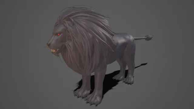 暗黑风格  雄狮  暗灰色调  肌肉线条  黑色鬃毛  双目赤红  锋利獠牙  猛兽  反派兽类  