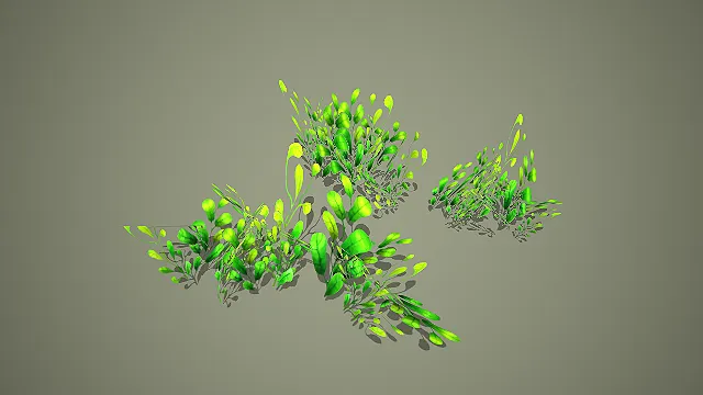 低模多丛嫩绿色草叶模型 游戏场景植被素材