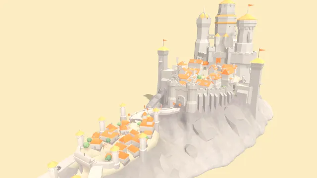 卡通风格山中的城堡建筑房屋