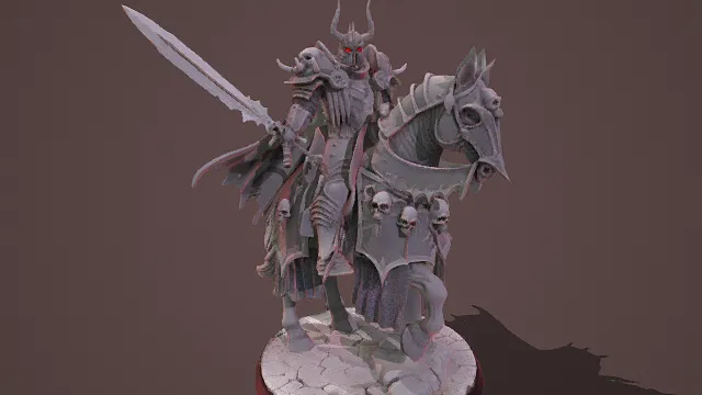 3D写实风格暗黑骑士骑马模型，创意设计（3D角色、写实风格、威严暗黑，角色奇幻主题，角色元素）