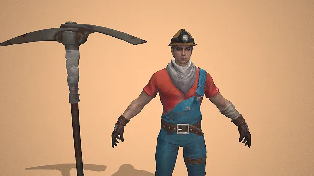 废土矿工  安全帽  工装背带裤  3D 男性角色  