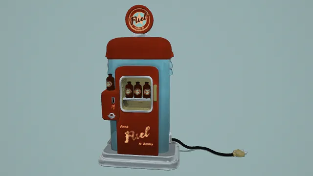 3D卡通风格复古饮料机模型，创意设计（3D售货机、卡通风格、复古风，售货机设计主题）