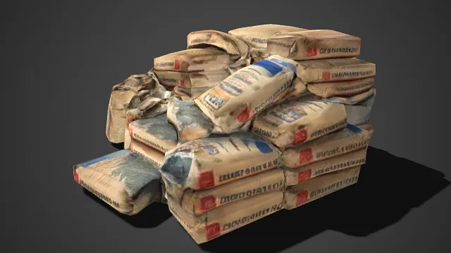 水泥袋  密集堆叠的场景  沉甸甸的质感  工业原料  厚重感  建筑施工  