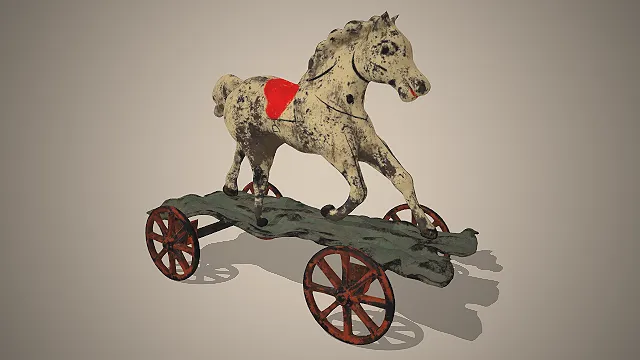 滚轮木马  复古玩具  铸铁摆件  红色轮子  做旧涂装