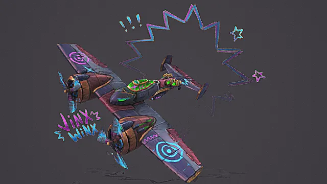 赛博霓虹风格炫彩双引擎飞机模型