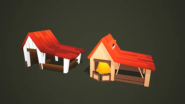 卡通农场棚屋与畜舍 3D 模型套装