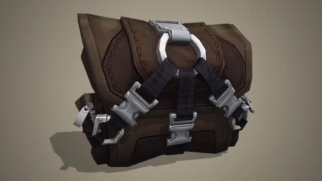 棕色的背包，有三个卡扣作为固定