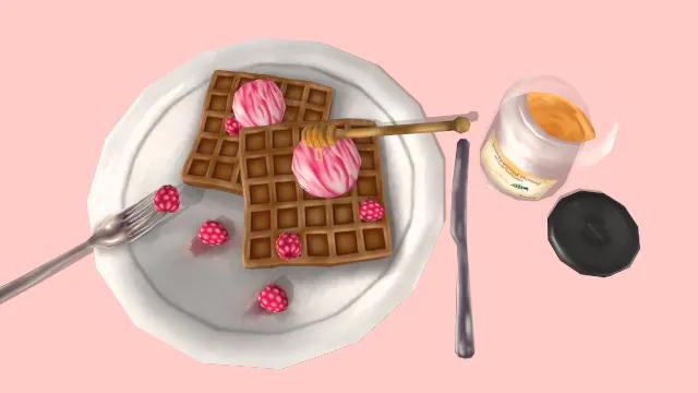 装有蜂蜜的罐头华夫饼浆果冰淇淋甜点食物