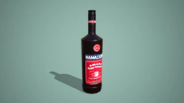 阿玛佐利苦艾酒深色玻璃瓶 3D 低多边形酒类道具模型