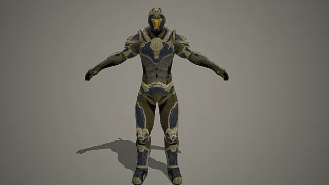 赛博废土风格古铜纹战术战甲角色3D模型