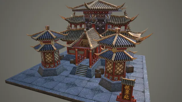 粮草站 古风建筑 游戏模型 建筑模型