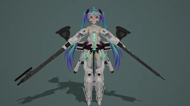 3D卡通风格白蓝紫粉系机甲少女角色模型，创意设计（3D角色、卡通风格、科幻萌酷风，角色设计主题）