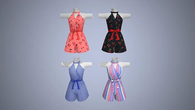 连体短裤  挂脖设计  夏日休闲风  V领交叉