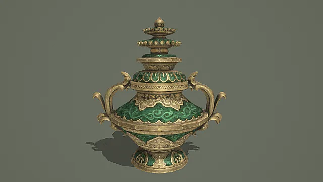 藏式传统风格鎏金供瓶模型