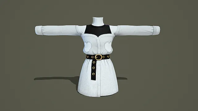 白黑搭配连衣裙3D模型，束腰设计
