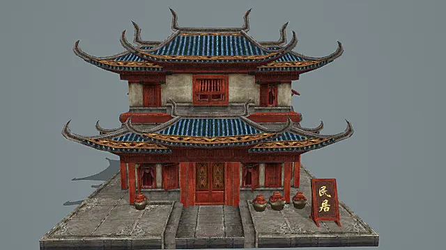 卡通风格中式古朴民居建筑3D模型