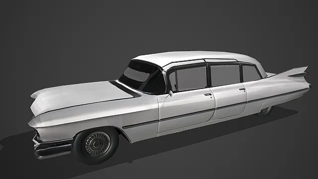 银灰复古加长轿车带尾翼造型写实模型